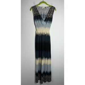 Jon & Anna Sleeveless Maxi Dress Boho Tribal Print VNeck Smocked Waist Sz L Note